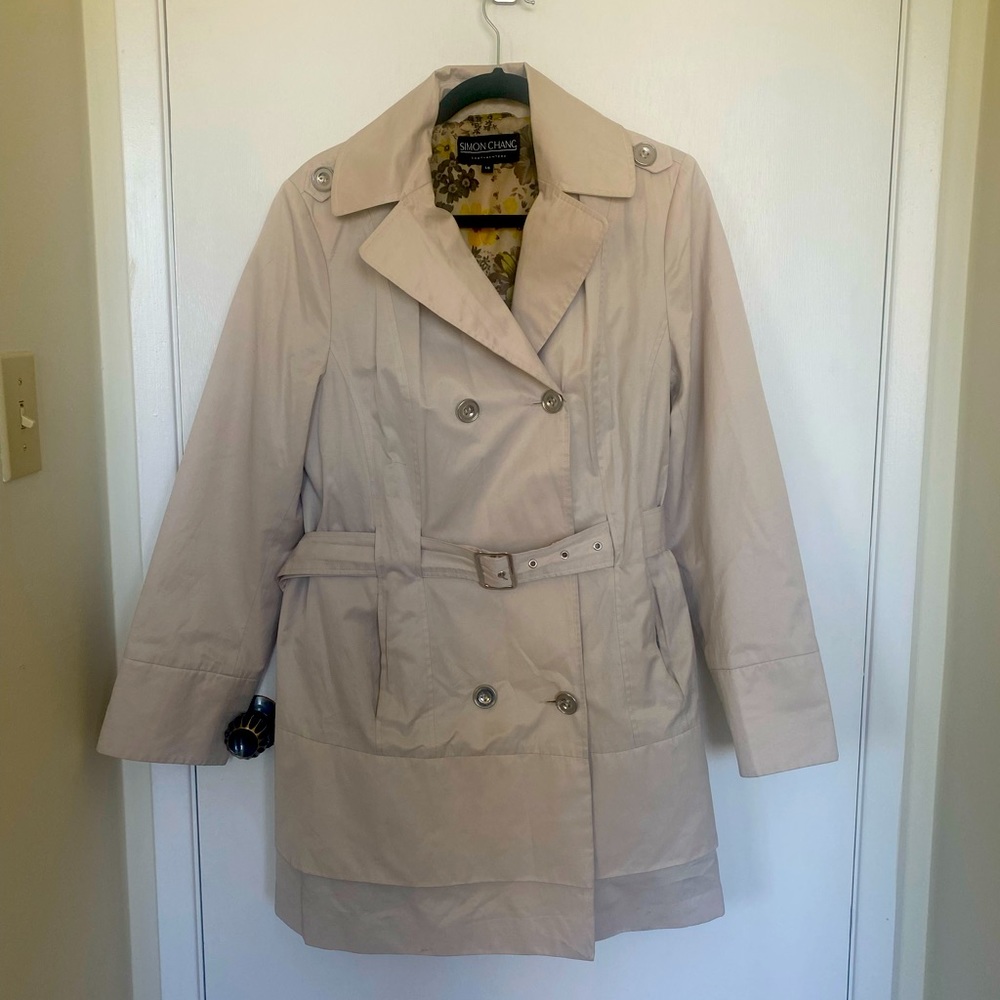 Simon Chang size 14 tan light weight trench coat